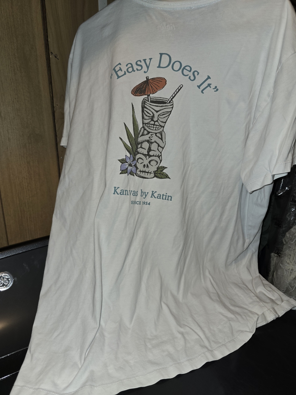 Katin White "Easy Does It" Tiki Graphic Tee with Orange Accent